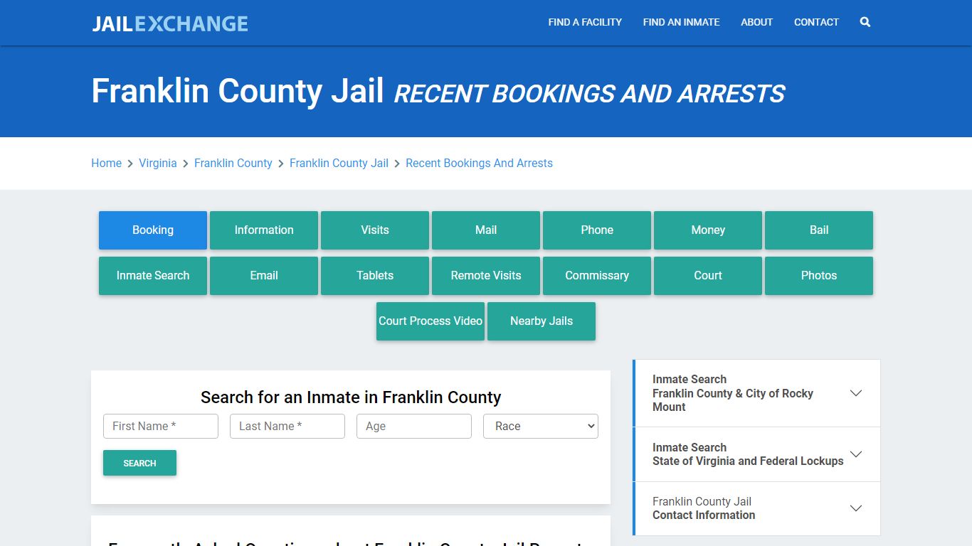 Franklin County Jail VA Recent Arrests and Bookings - Jail Exchange