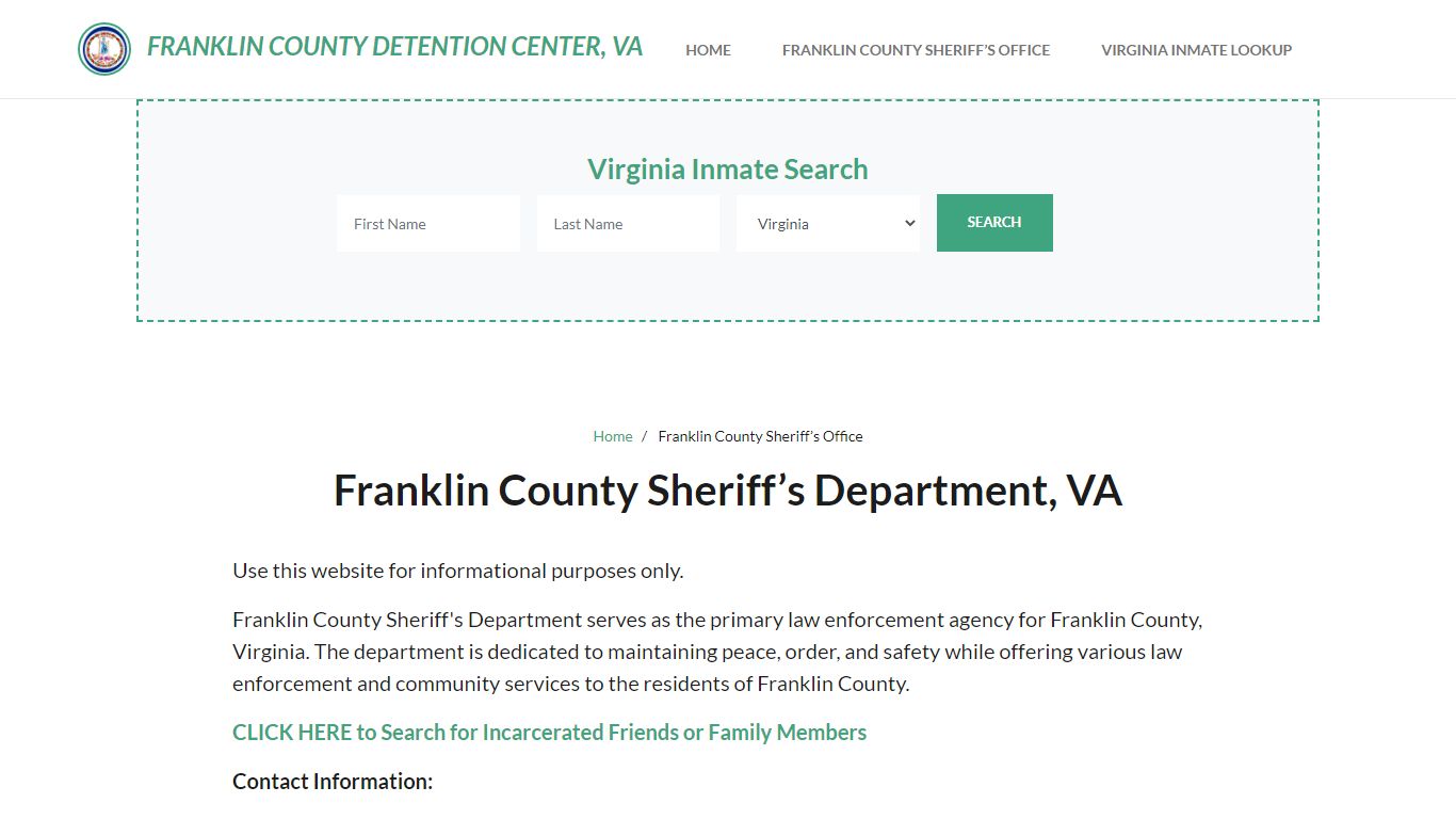 Franklin County Sheriff Department, VA Arrests, Warrant Lookup