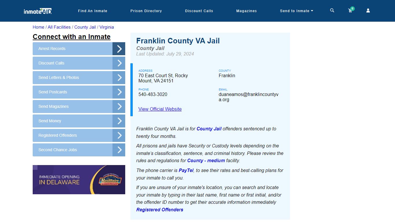 Franklin County VA Jail - Inmate Locator